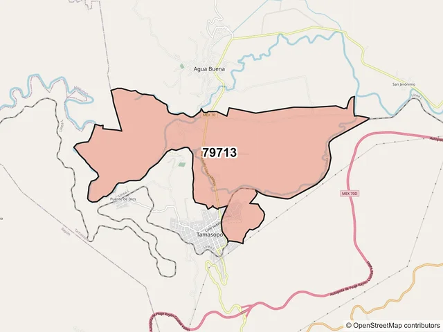 Mapa del código postal 79713, Tamasopo, San Luis Potosí