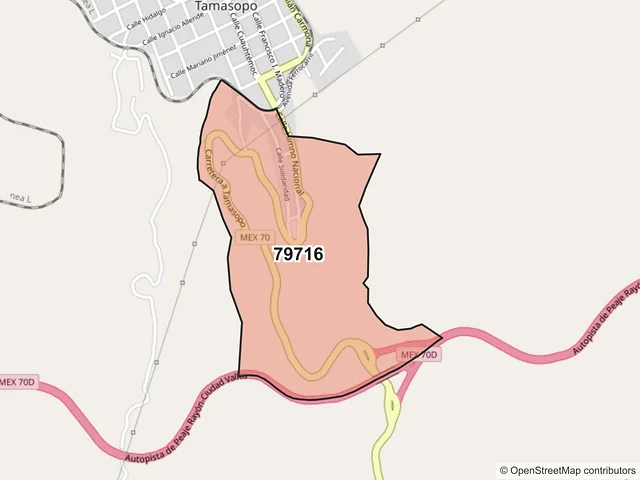 Mapa del código postal 79716, Tamasopo, San Luis Potosí