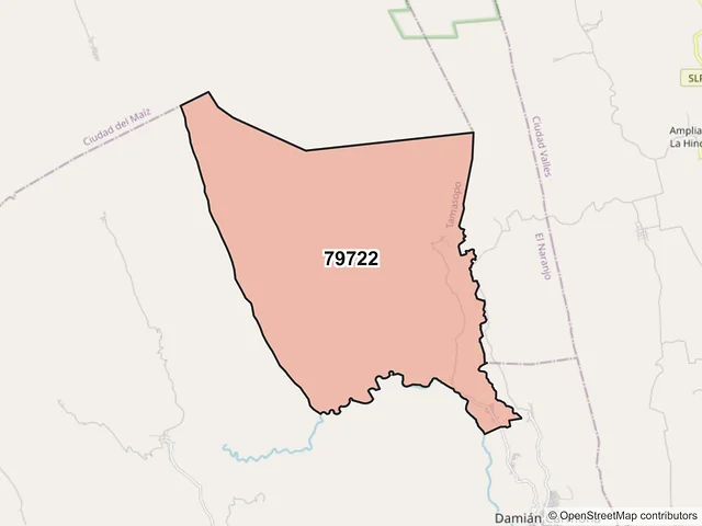 Mapa del código postal 79722, Tamasopo, San Luis Potosí