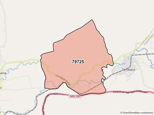 Mapa del código postal 79725, Tamasopo, San Luis Potosí