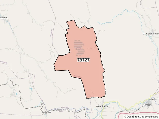 Mapa del código postal 79727, Tamasopo, San Luis Potosí