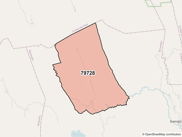 Mapa del código postal 79728, Tamasopo, San Luis Potosí