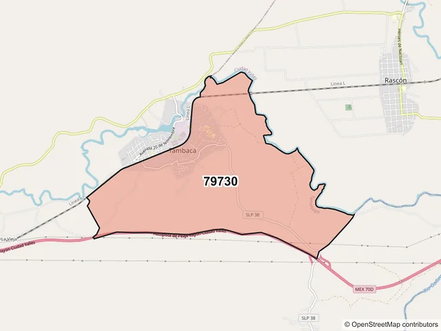 Mapa del código postal 79730, Tamasopo, San Luis Potosí