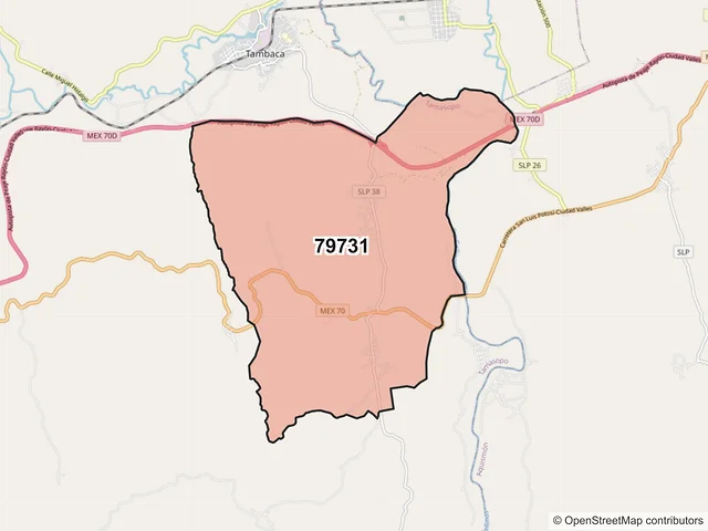 Mapa del código postal 79731, Tamasopo, San Luis Potosí