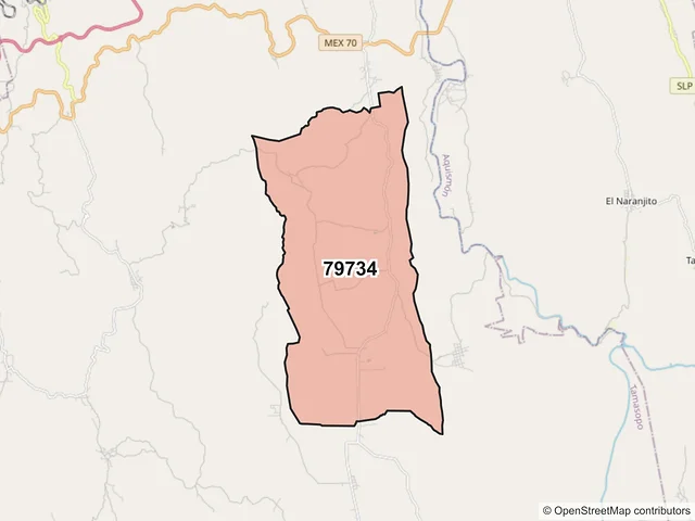 Mapa del código postal 79734, Tamasopo, San Luis Potosí