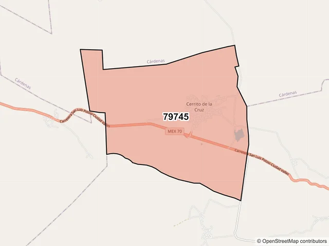 Mapa del código postal 79745, Rayón, San Luis Potosí