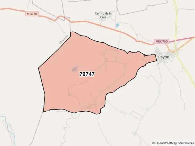Mapa del código postal 79747, Rayón, San Luis Potosí