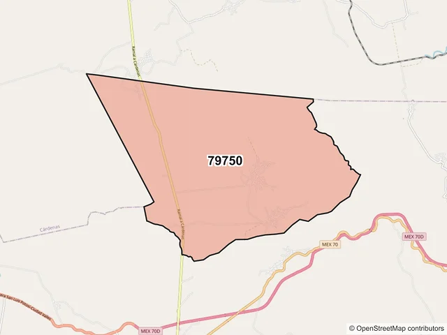 Mapa del código postal 79750, Rayón, San Luis Potosí
