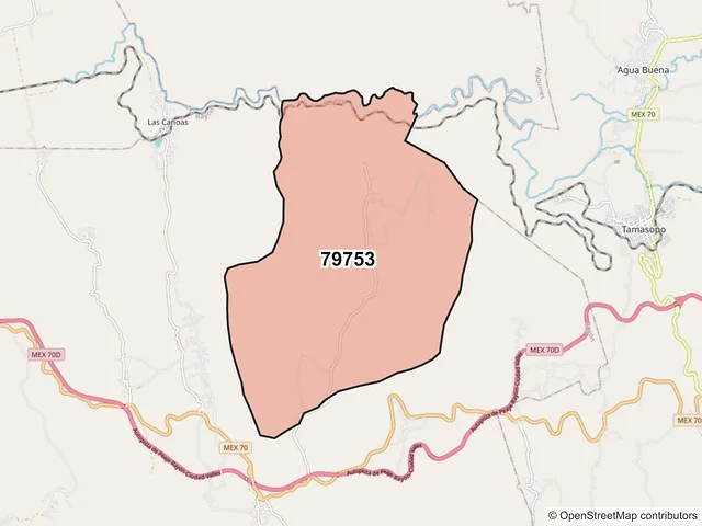 Mapa del código postal 79753, Rayón, San Luis Potosí