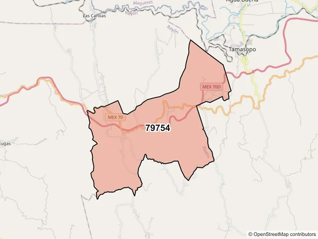 Mapa del código postal 79754, Rayón, San Luis Potosí