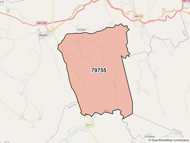 Mapa del código postal 79755, Rayón, San Luis Potosí
