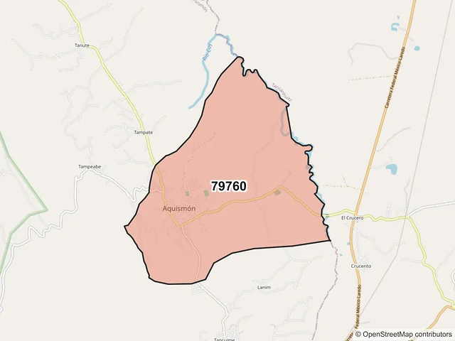 Mapa del código postal 79760, Aquismón, San Luis Potosí