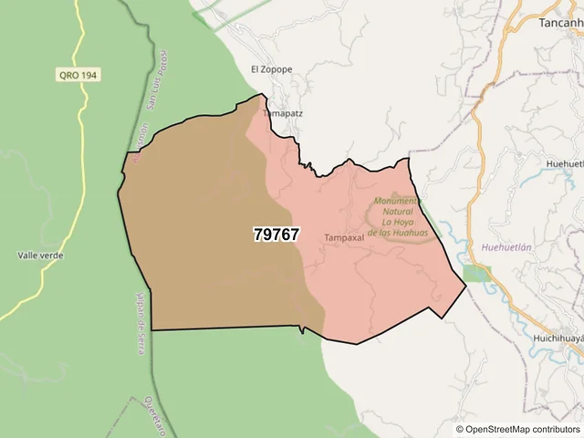 Mapa del código postal 79767, Aquismón, San Luis Potosí