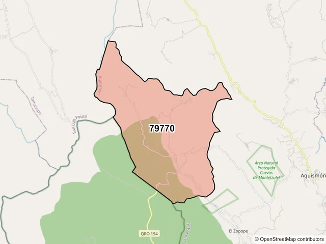 Mapa del código postal 79770, Aquismón, San Luis Potosí