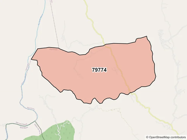 Mapa del código postal 79774, Aquismón, San Luis Potosí
