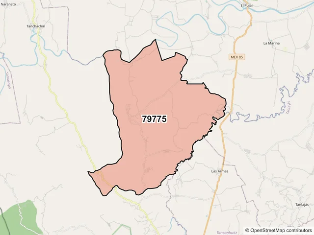 Mapa del código postal 79775, Aquismón, San Luis Potosí
