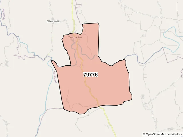 Mapa del código postal 79776, Aquismón, San Luis Potosí