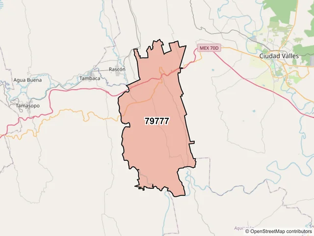 Mapa del código postal 79777, Aquismón, San Luis Potosí