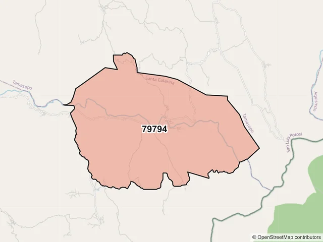 Mapa del código postal 79794, Santa Catarina, San Luis Potosí