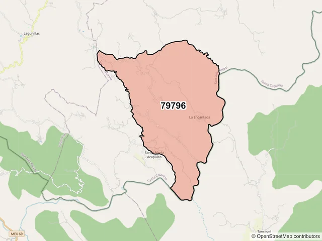 Mapa del código postal 79796, Santa Catarina, San Luis Potosí