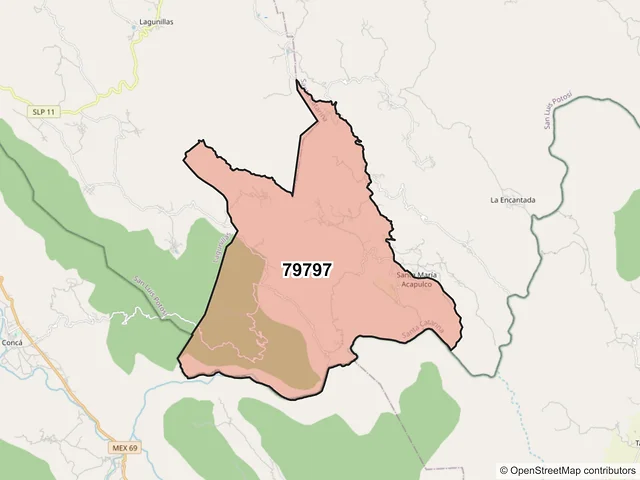 Mapa del código postal 79797, Santa Catarina, San Luis Potosí