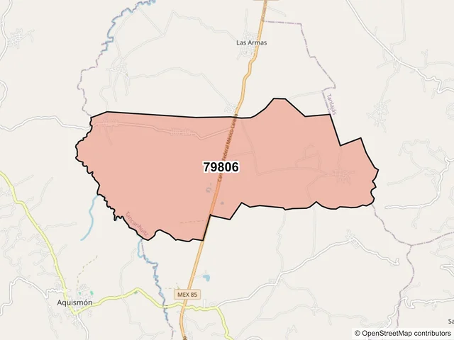 Mapa del código postal 79806, Tancanhuitz, San Luis Potosí