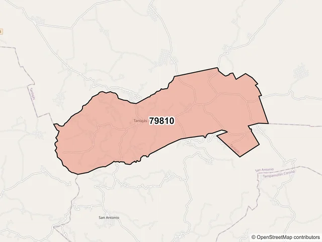 Mapa del código postal 79810, Tanlajás, San Luis Potosí