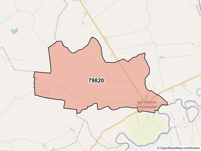 Mapa del código postal 79820, San Vicente Tancuayalab, San Luis Potosí