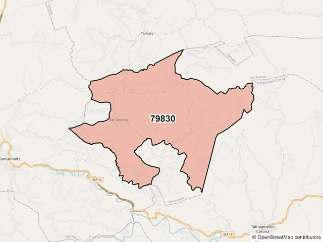 Mapa del código postal 79830, San Antonio, San Luis Potosí