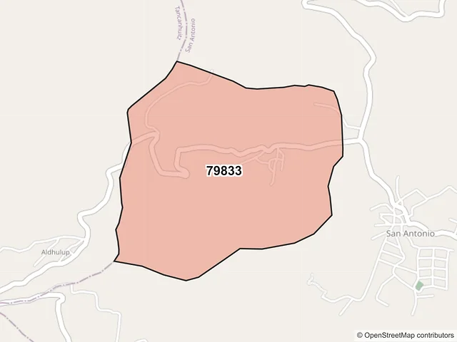 Mapa del código postal 79833, San Antonio, San Luis Potosí