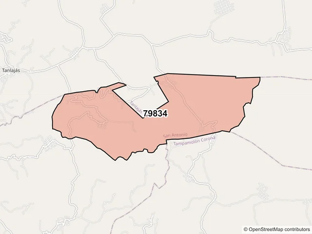 Mapa del código postal 79834, San Antonio, San Luis Potosí