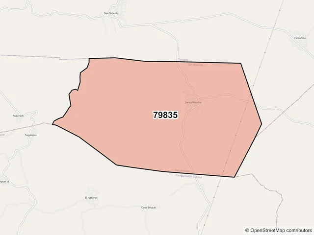 Mapa del código postal 79835, San Antonio, San Luis Potosí