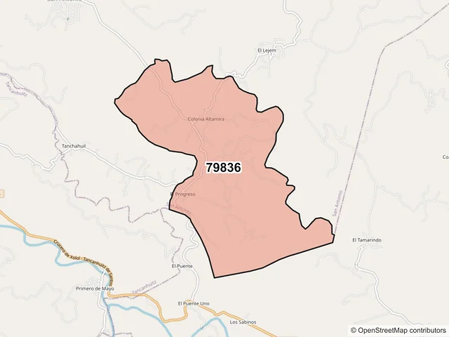 Mapa del código postal 79836, San Antonio, San Luis Potosí