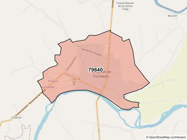 Mapa del código postal 79840, Tanquián de Escobedo, San Luis Potosí