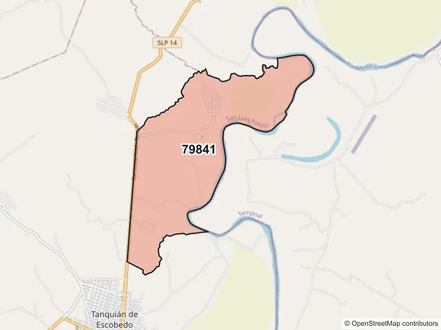 Mapa del código postal 79841, Tanquián de Escobedo, San Luis Potosí