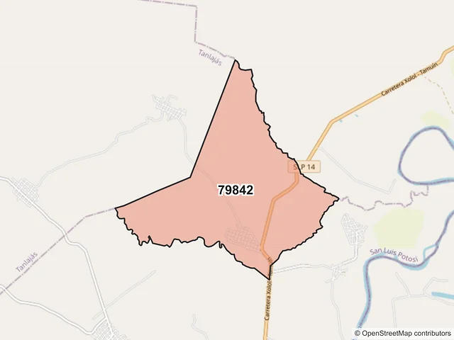 Mapa del código postal 79842, Tanquián de Escobedo, San Luis Potosí