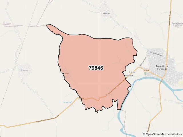 Mapa del código postal 79846, Tanquián de Escobedo, San Luis Potosí