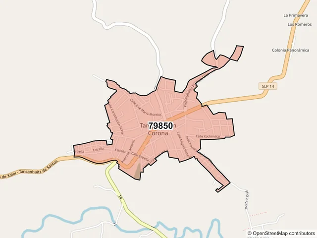 Mapa del código postal 79850, Tampamolón Corona, San Luis Potosí