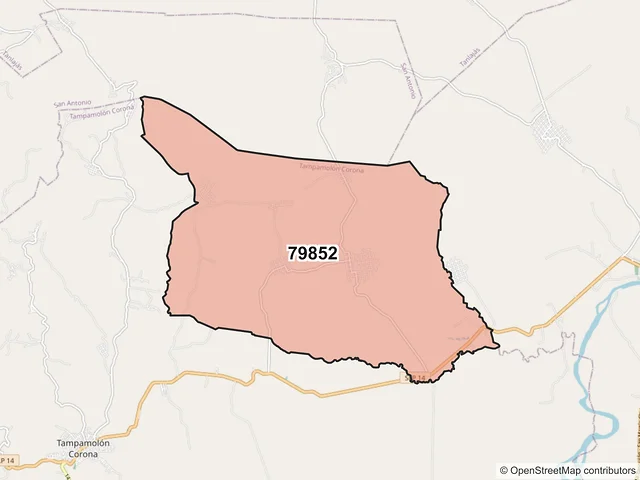 Mapa del código postal 79852, Tampamolón Corona, San Luis Potosí