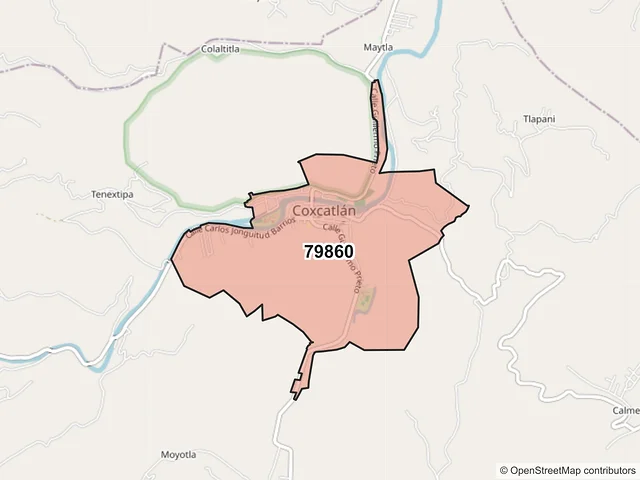 Mapa del código postal 79860, Coxcatlán, San Luis Potosí
