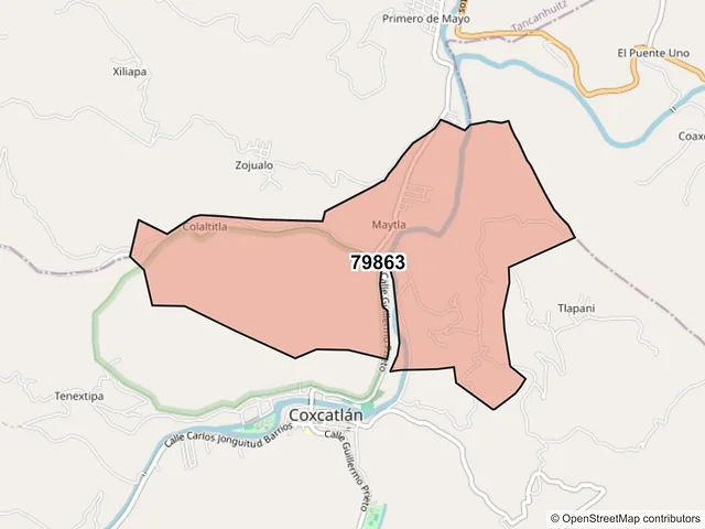 Mapa del código postal 79863, Coxcatlán, San Luis Potosí