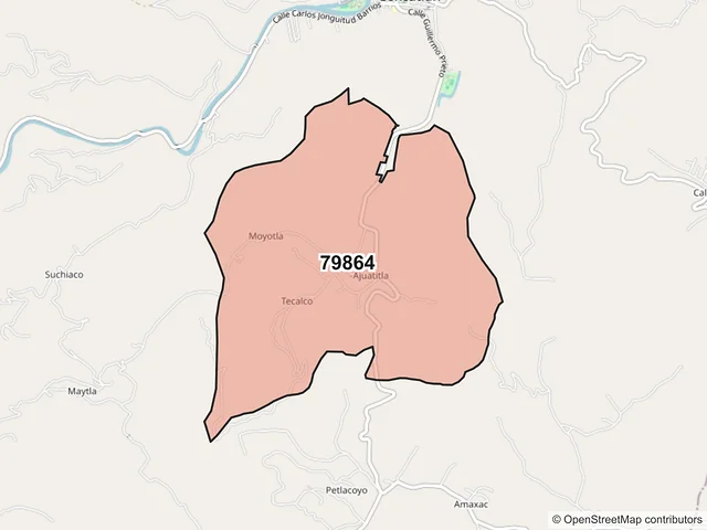 Mapa del código postal 79864, Coxcatlán, San Luis Potosí