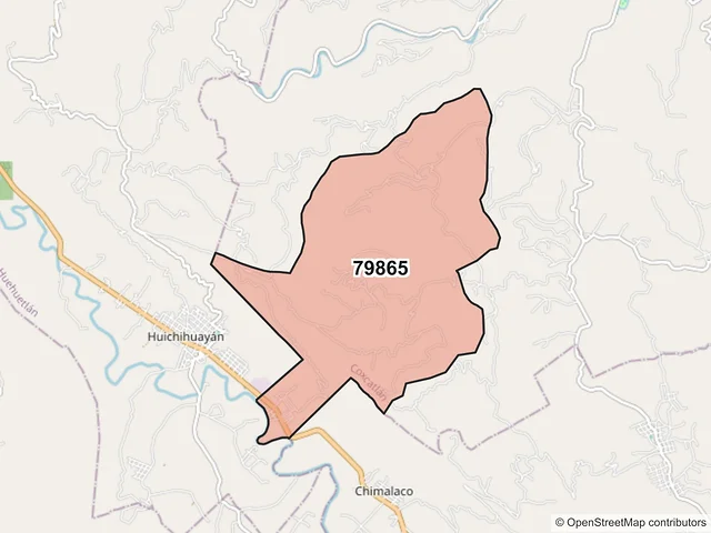 Mapa del código postal 79865, Coxcatlán, San Luis Potosí