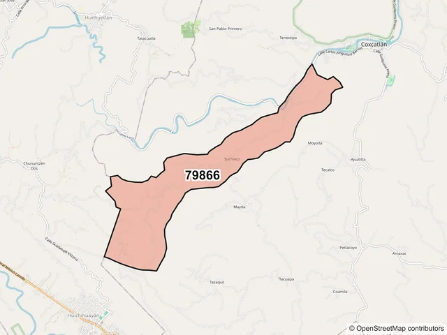 Mapa del código postal 79866, Coxcatlán, San Luis Potosí