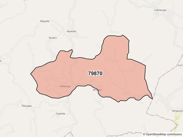 Mapa del código postal 79870, Coxcatlán, San Luis Potosí