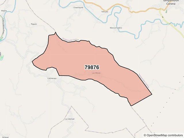 Mapa del código postal 79876, Coxcatlán, San Luis Potosí
