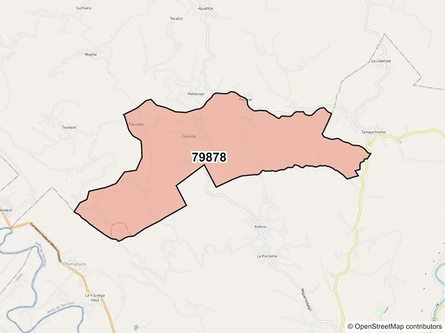 Mapa del código postal 79878, Coxcatlán, San Luis Potosí