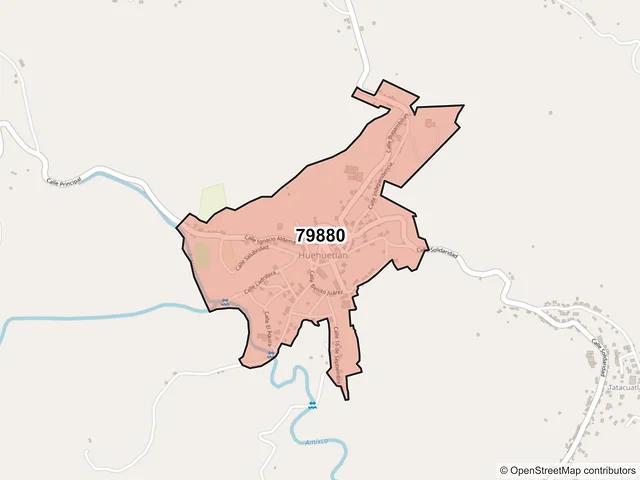 Mapa del código postal 79880, Huehuetlán, San Luis Potosí