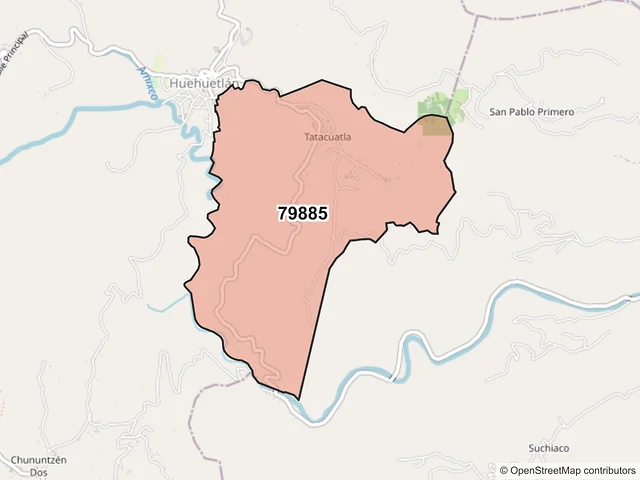 Mapa del código postal 79885, Huehuetlán, San Luis Potosí