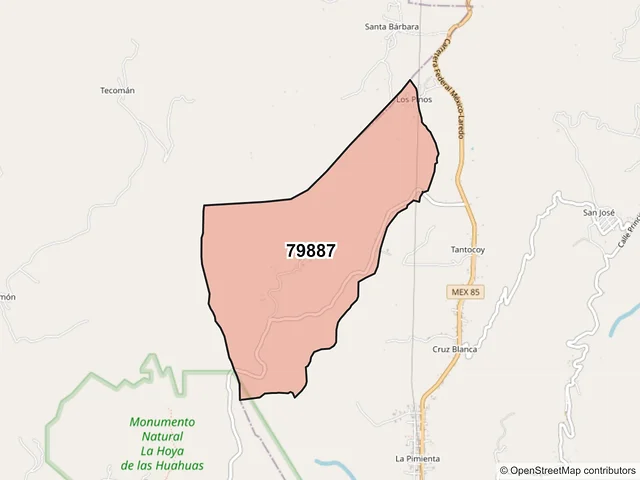 Mapa del código postal 79887, Huehuetlán, San Luis Potosí